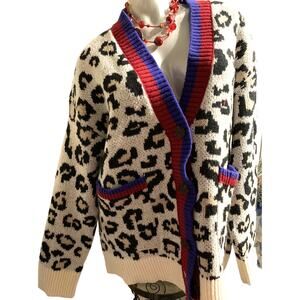 NWT Vigoss Ivory White and Black Leopard Lightweight Cardigan Sweater XL 14 16